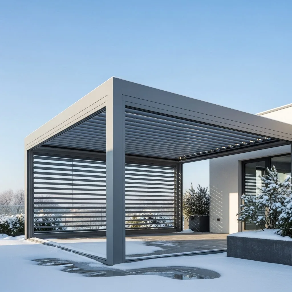 Modern dış mekânda pergola tente uygulaması, proje görünümü 9