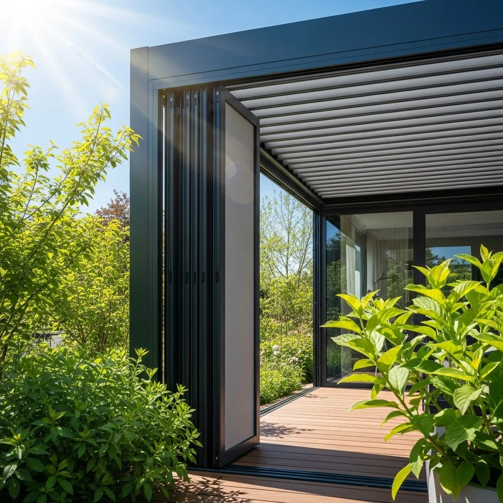 Modern dış mekânda pergola tente uygulaması, proje görünümü 10